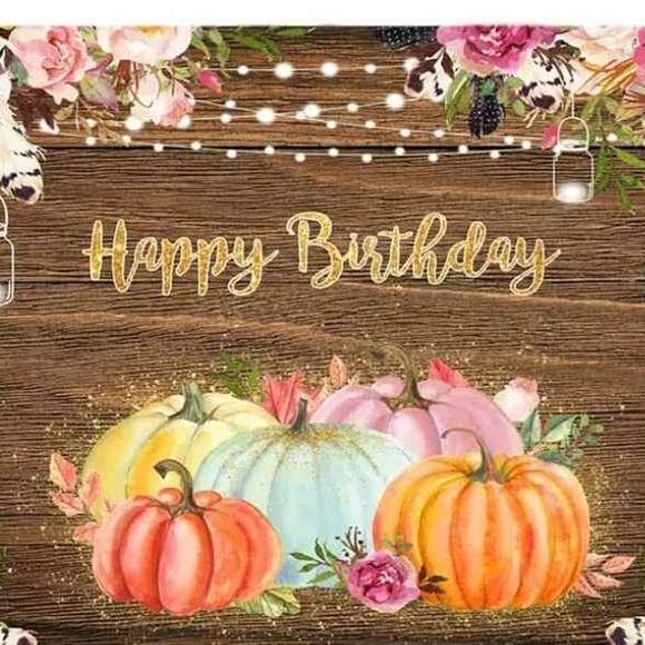 7 x 5 ft Happy Birthday Backdrop Pumpkin Vinyl Banner Fall Photo Booth Prop - Picture 1 of 6
